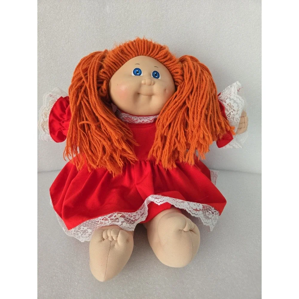 Vintage 1980s Cabbage Patch Kids Red Yarn Hair Doll Blue Eyes Red Dress Outfit